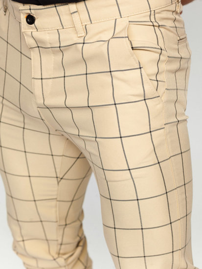 Men's Checkered Chinos Beige Bolf 0037