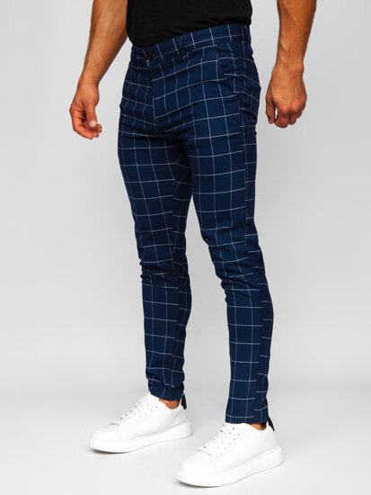 Men's Checkered Chinos Navy Blue Bolf 0040