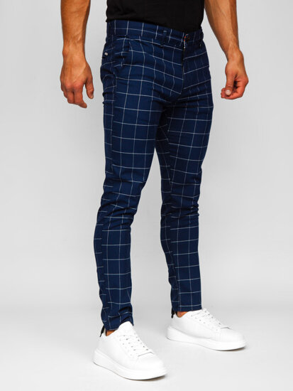 Men's Checkered Chinos Navy Blue Bolf 0040