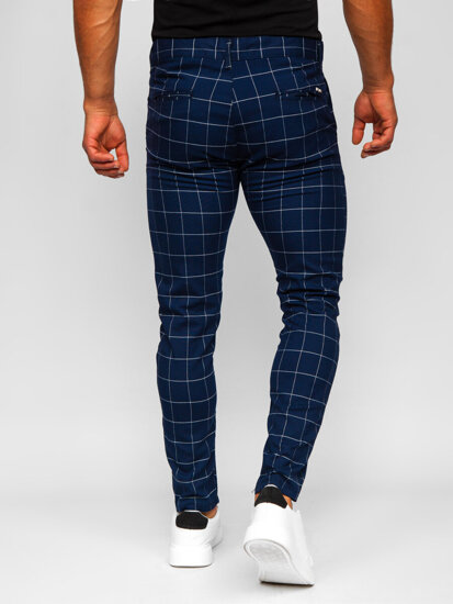 Men's Checkered Chinos Navy Blue Bolf 0040