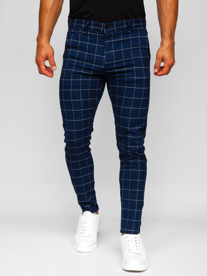 Men's Checkered Chinos Navy Blue Bolf 0040