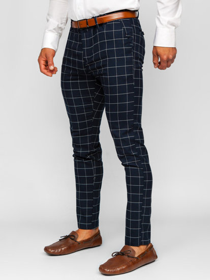 Men's Checkered Chinos Navy Blue Bolf 0047