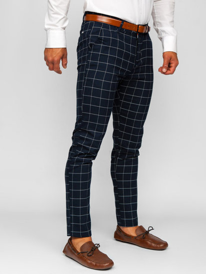 Men's Checkered Chinos Navy Blue Bolf 0047