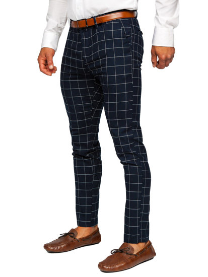 Men's Checkered Chinos Navy Blue Bolf 0047