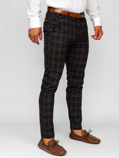 Men's Checkered Chinos Navy Blue Bolf 0049