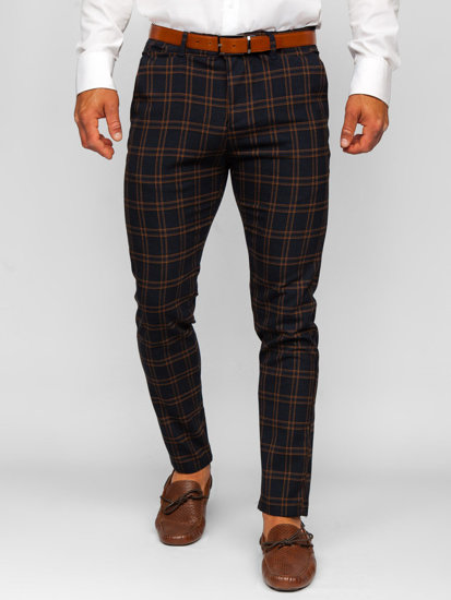 Men's Checkered Chinos Navy Blue Bolf 0049