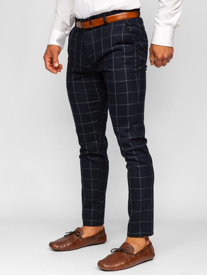 Men's Checkered Chinos Navy Blue Bolf 0050