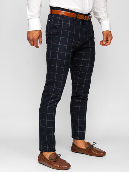 Men's Checkered Chinos Navy Blue Bolf 0050