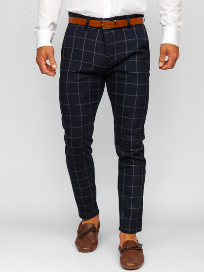 Men's Checkered Chinos Navy Blue Bolf 0050