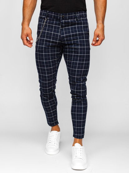 Men's Checkered Chinos Navy Blue Bolf 0058