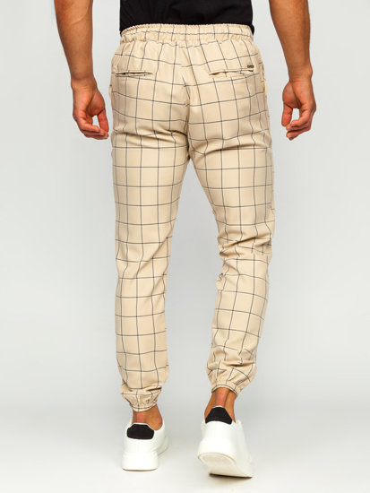 Men's Checkered Joggers Beige Bolf 0064