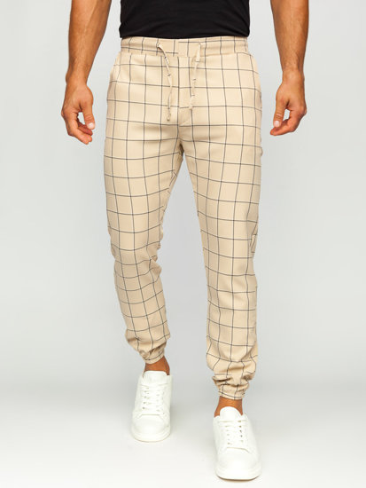 Men's Checkered Joggers Beige Bolf 0064