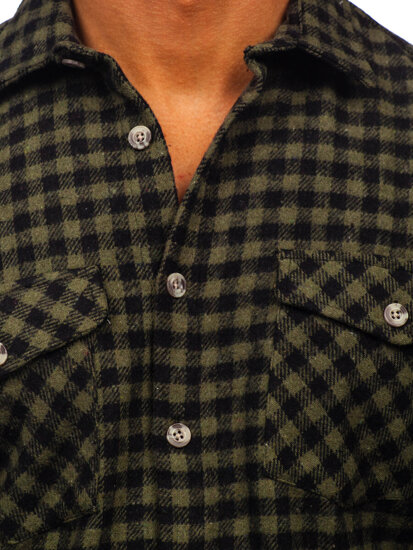 Men's Checkered Long Sleeve Flannel Shirt Green Bolf 22701