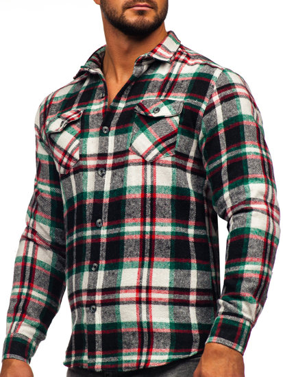 Men's Checkered Long Sleeve Flannel Shirt Red-Green Bolf 22704