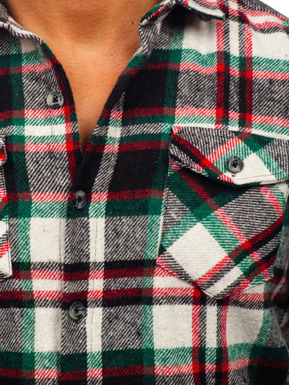 Men's Checkered Long Sleeve Flannel Shirt Red-Green Bolf 22704