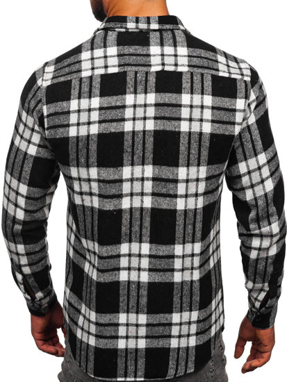 Men's Checkered Long Sleeve Flannel Shirt White-Black Bolf 22702