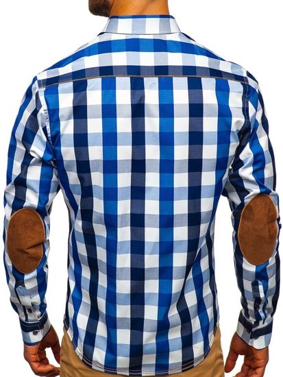 Men's Checkered Long Sleeve Shirt Blue Bolf 1766-1