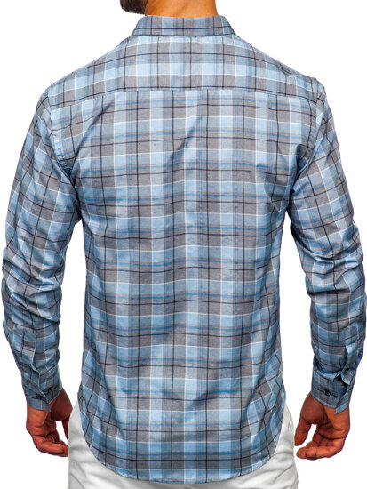 Men's Checkered Long Sleeve Shirt Blue Bolf 22748