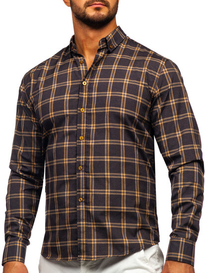 Men's Checkered Long Sleeve Shirt Camel Bolf 22749