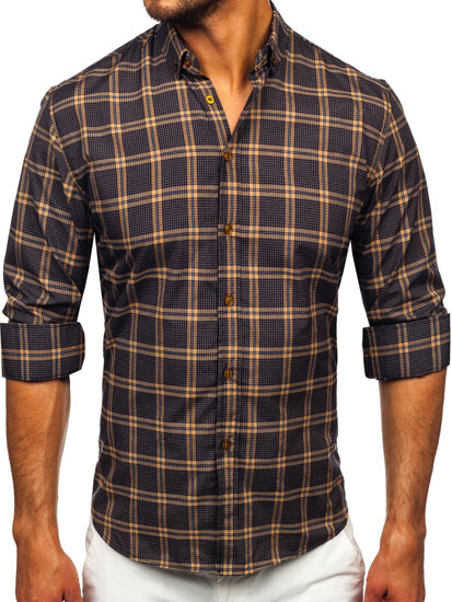 Men's Checkered Long Sleeve Shirt Camel Bolf 22749