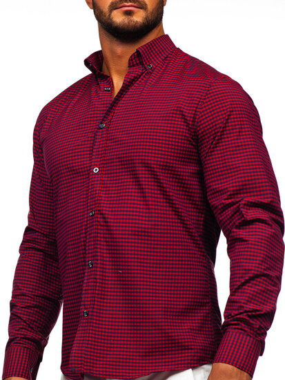 Men's Checkered Long Sleeve Shirt Claret Bolf 22745