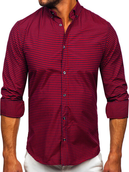 Men's Checkered Long Sleeve Shirt Claret Bolf 22745