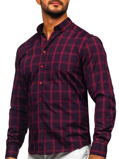 Men's Checkered Long Sleeve Shirt Claret Bolf 22749