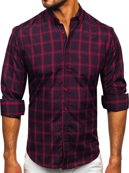 Men's Checkered Long Sleeve Shirt Claret Bolf 22749