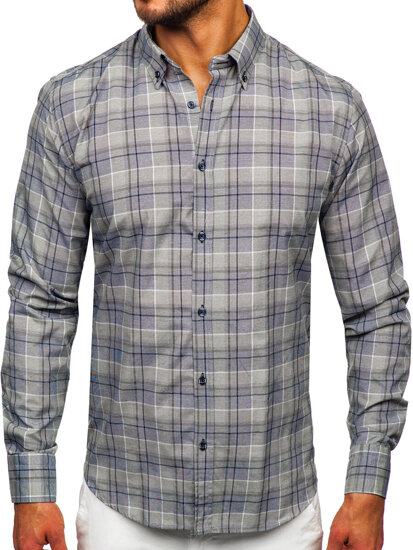 Men's Checkered Long Sleeve Shirt Green Bolf 22748