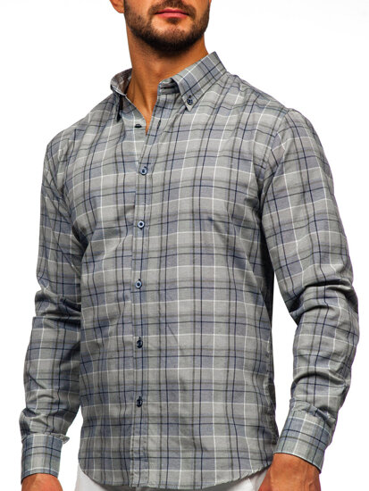 Men's Checkered Long Sleeve Shirt Green Bolf 22748