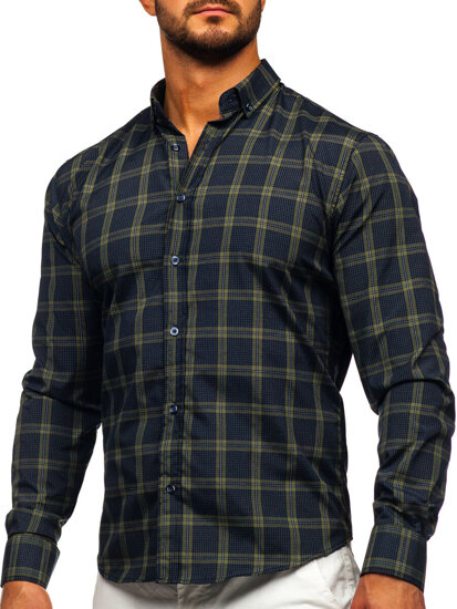 Men's Checkered Long Sleeve Shirt Green Bolf 22749