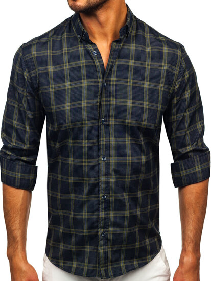 Men's Checkered Long Sleeve Shirt Green Bolf 22749