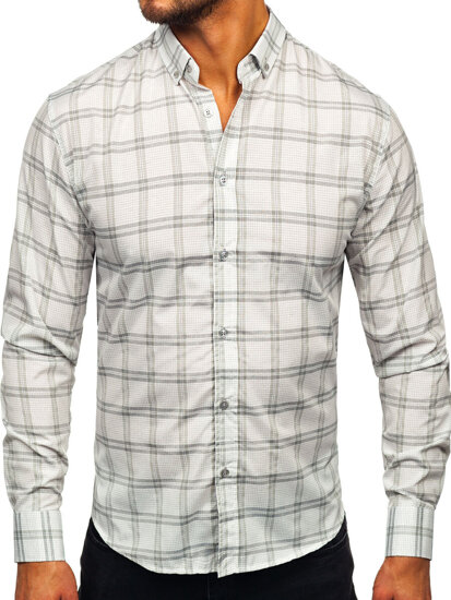 Men's Checkered Long Sleeve Shirt Grey Bolf 22749