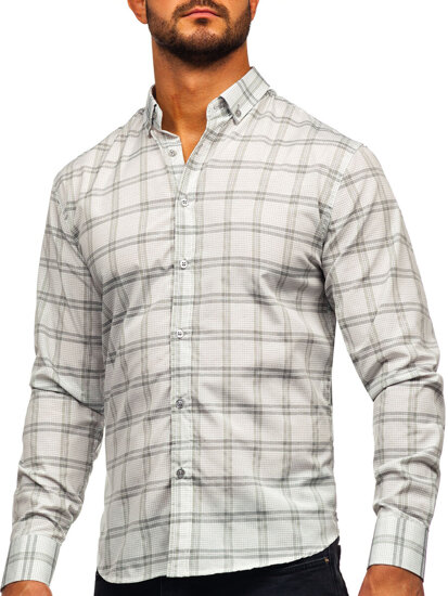 Men's Checkered Long Sleeve Shirt Grey Bolf 22749