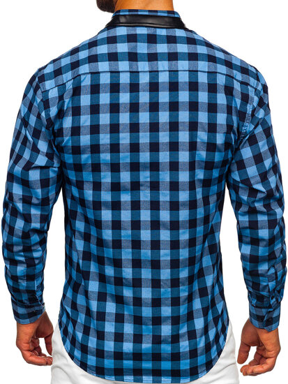 Men's Checkered Long Sleeve Shirt Navy Blue Bolf 19605