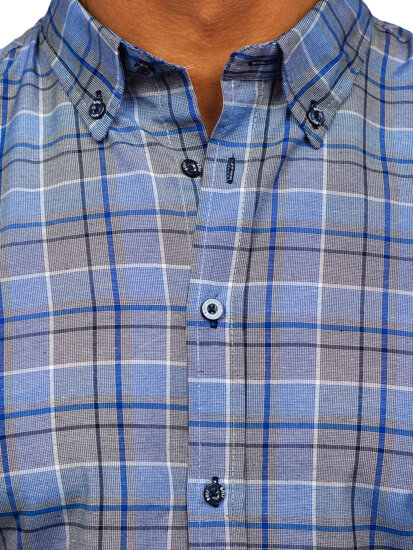 Men's Checkered Long Sleeve Shirt Navy Blue Bolf 22748