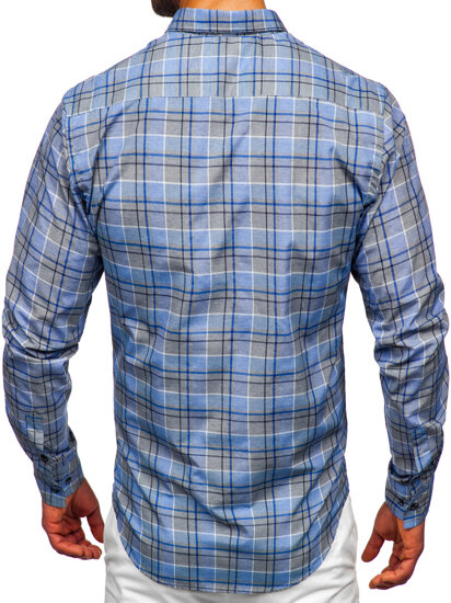 Men's Checkered Long Sleeve Shirt Navy Blue Bolf 22748