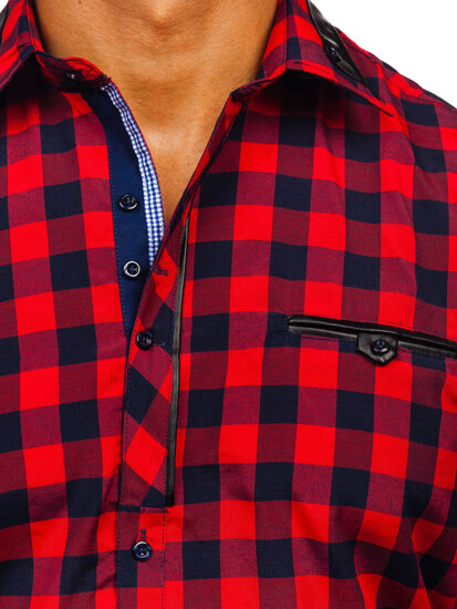 Men's Checkered Long Sleeve Shirt Red Bolf 19605