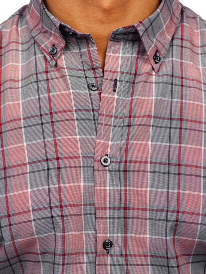 Men's Checkered Long Sleeve Shirt Red Bolf 22748