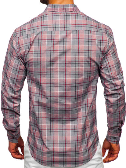 Men's Checkered Long Sleeve Shirt Red Bolf 22748