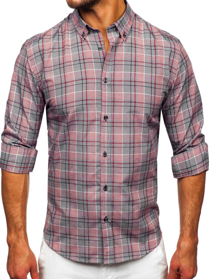 Men's Checkered Long Sleeve Shirt Red Bolf 22748