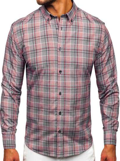 Men's Checkered Long Sleeve Shirt Red Bolf 22748