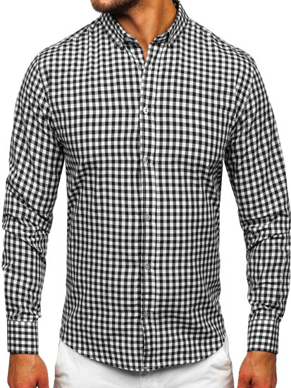 Men's Checkered Long Sleeve Vichy Shirt Black Bolf 22747