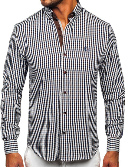 Men’s Checkered Long Sleeve Vichy Shirt Brown Bolf 4712