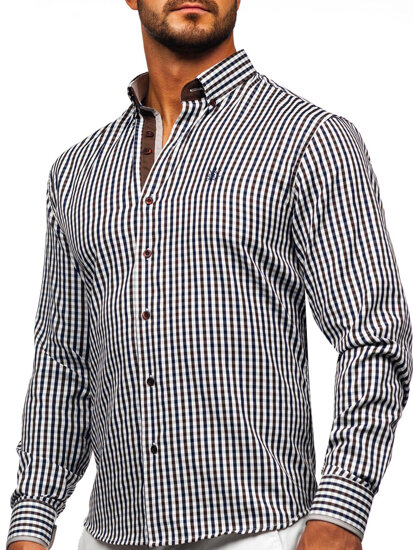 Men’s Checkered Long Sleeve Vichy Shirt Brown Bolf 4712