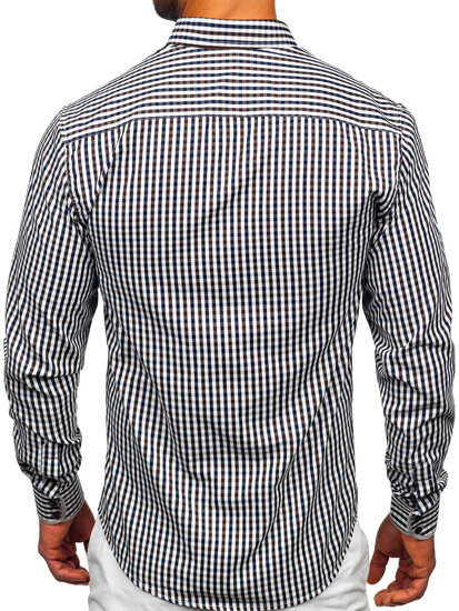 Men’s Checkered Long Sleeve Vichy Shirt Brown Bolf 4712