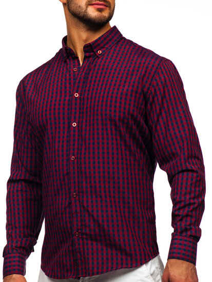 Men's Checkered Long Sleeve Vichy Shirt Claret Bolf 22747