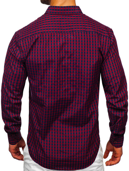 Men's Checkered Long Sleeve Vichy Shirt Claret Bolf 22747