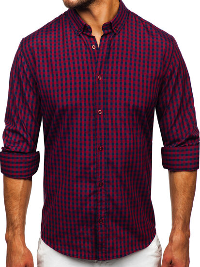 Men's Checkered Long Sleeve Vichy Shirt Claret Bolf 22747