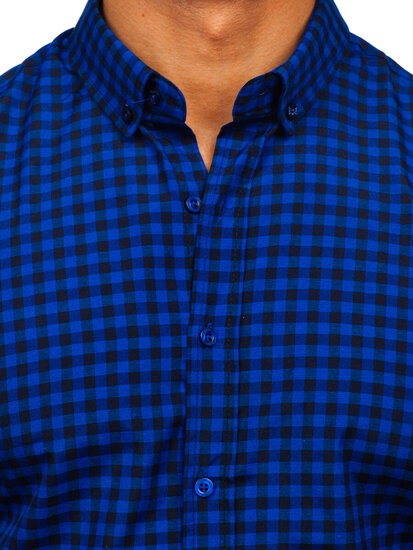 Men's Checkered Long Sleeve Vichy Shirt Cobalt Bolf 22747